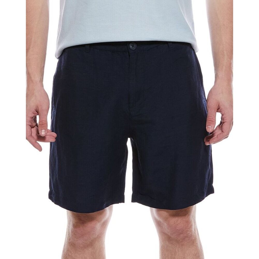 Tahari Mens  Woven Flat Front Linen-Blend Short, Navy